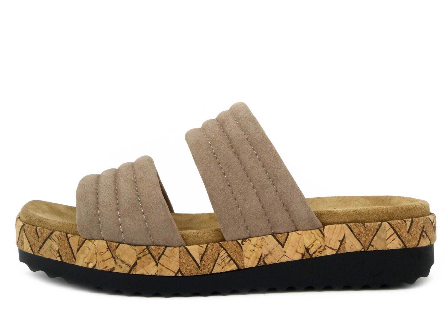 Sandali Ciabatta Donna Platform in Pelle Camoscio Beige, Zeppa Bassa, CAPRICE, 27205