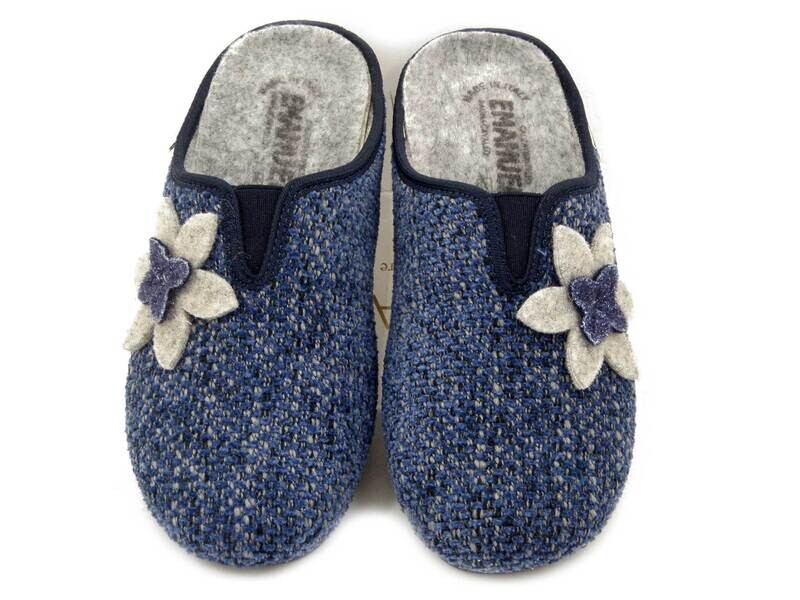 Emanuela, Pantofola Donna invernale in Caldo Tessuto Blu, Plantare Estraibile, Suola Antiscivolo, 2910