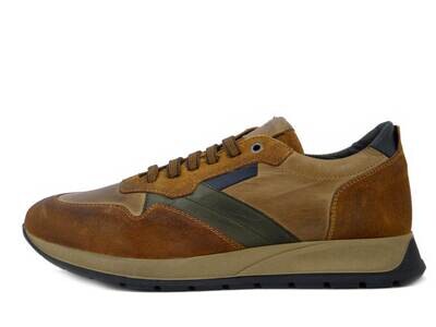EXTON, Scarpe Sneaker Uomo Casual in Pelle Marrone Cuoio, Plantare Estraibile, Made in Italy 730CU