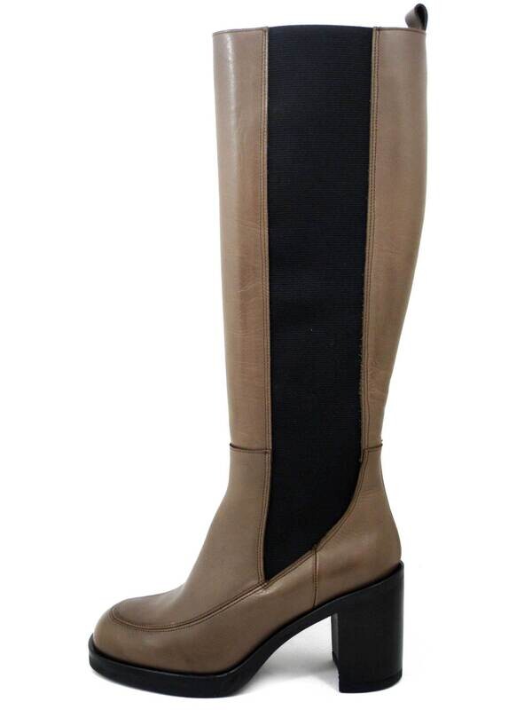 Osvaldo Pericoli, Stivali Donna al ginocchio in Pelle Beige Taupe con Elastico, Tacco Medio 8 cm e Plateau,  T7060