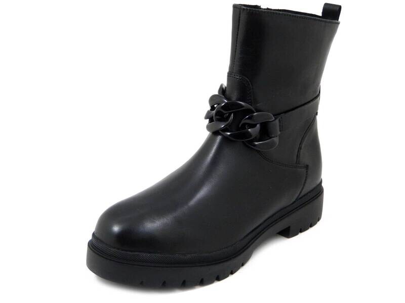 Stivaletti Donna in Pelle Nero con Catena, Plantare Estraibile, Tacco Basso, CAPRICE, 25354 Stivaletti Donna in Pelle Nero con Catena, Plantare Estraibile, Tacco Basso, CAPRICE, 25354
