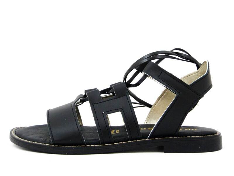 Prativerdi, Sandalo Donna alla Schiava in Pelle Nero, Tacco Basso, Made in Italy, 50030 Prativerdi, Sandalo Donna alla Schiava in Pelle Nero, Tacco Basso, Made in Italy, 50030