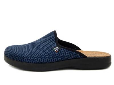 FLYFLOT, Pantofole Uomo Invernali in Velluto Nero e Blu, Sottopiede Anatomico in Vera Pelle, P7502