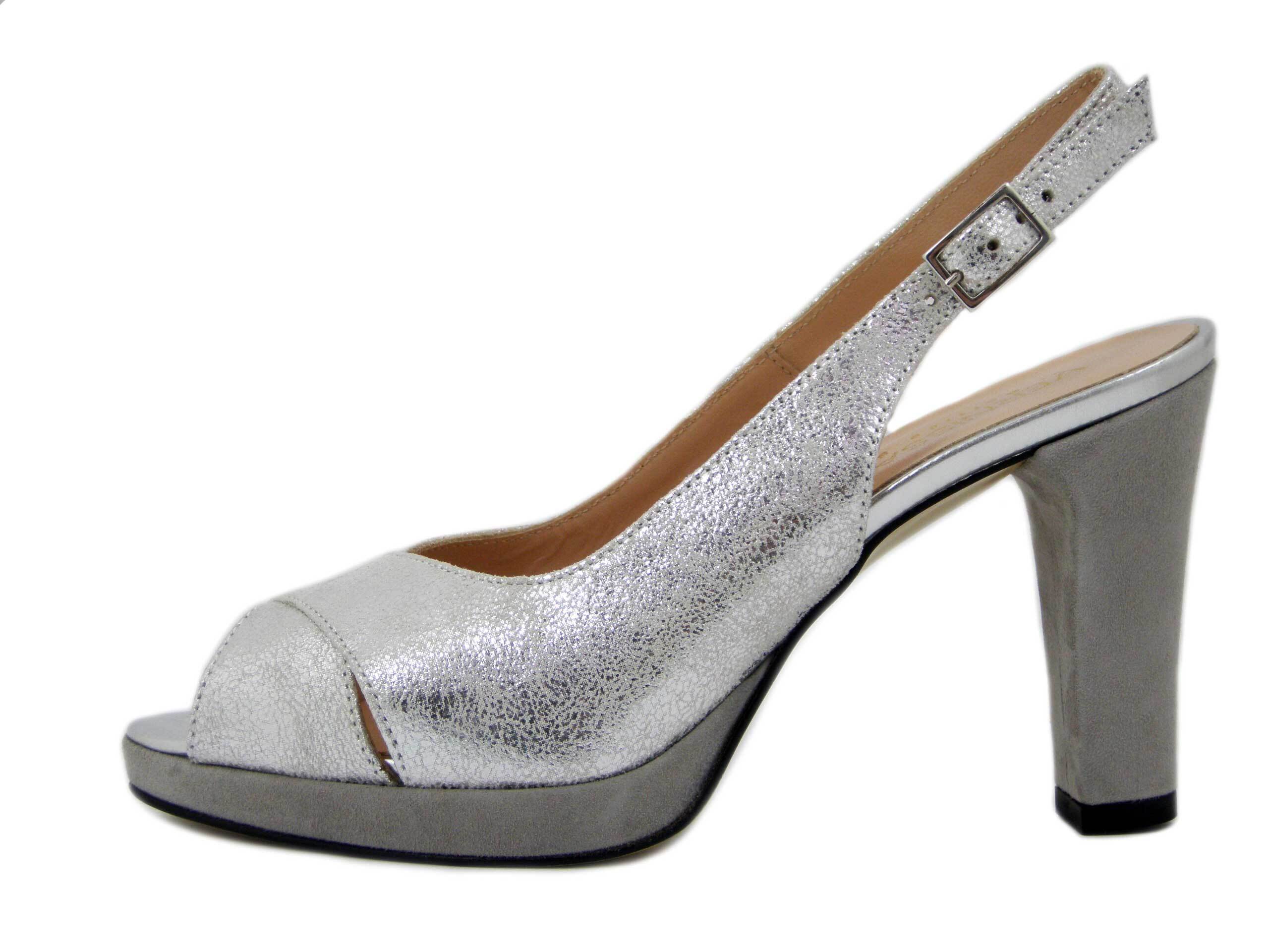 Osvaldo Pericoli, Sandalo Donna Elegante in Pelle Argento, Tacco Alto 9 cm e Plateau, Pianta Comoda, Made in Italy, 20092