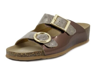 Sandali Ciabatta Donna in Pelle Marrone Bronzo, Zeppa Bassa, BIONATURA, 12THESIS