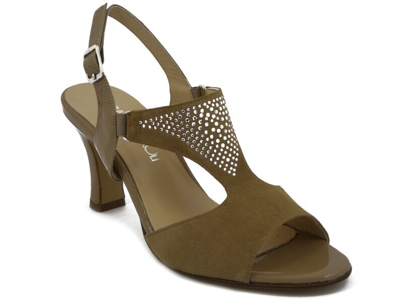 Osvaldo Pericoli, Sandalo Donna elegante in Pelle Camoscio Beige Camel, Pianta Comoda, Tacco Medio 7 cm Osvaldo Pericoli, Sandalo Donna elegante in Pelle Camoscio Beige Camel, Pianta Comoda, Tacco Medio 7 cm