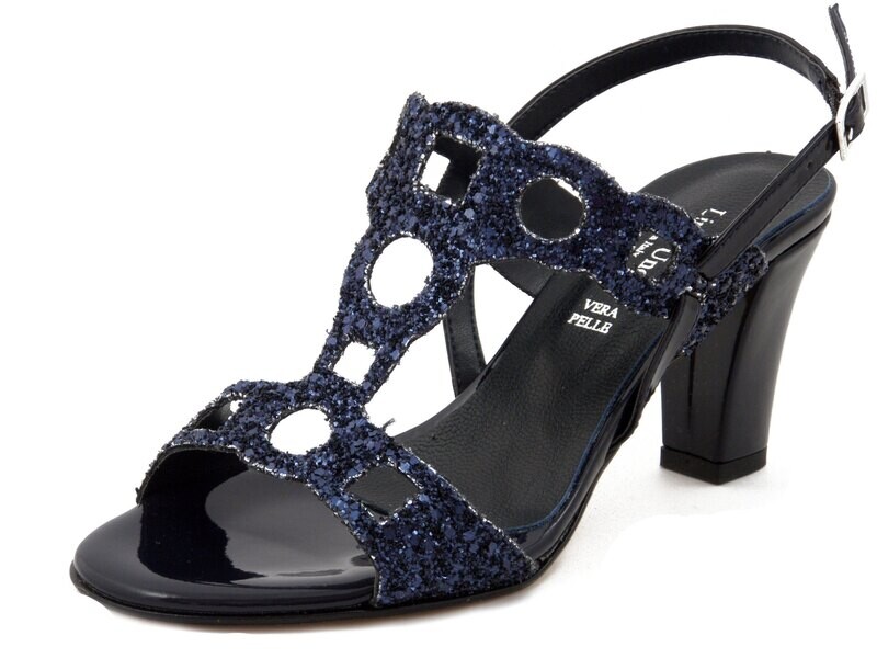 Linea Uno, Sandalo Donna Elegante in Tessuto Glitter Blu, Tacco Medio 8 cm, Made in Italy Linea Uno, Sandalo Donna Elegante in Tessuto Glitter Blu, Tacco Medio 8 cm, Made in Italy