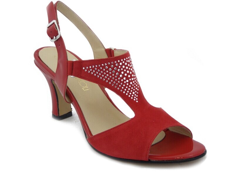 Sandalo elegante in Pelle Camoscio Rosso con strass, Tacco Medio 7 cm, Osvaldo Pericoli - 406S1R