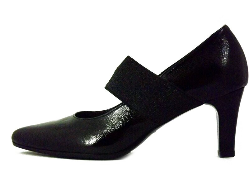Osvaldo Pericoli, Scarpe Donna Decolletè a Punta in Pelle Lucida Nero, Cinturino Elastico, Tacco Medio 7 cm, Pianta Comoda