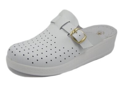 Ciabatte Pantofole Sanitarie e da Lavoro Donna in Pelle Bianco, Sanital Light, Made in Italy, 372