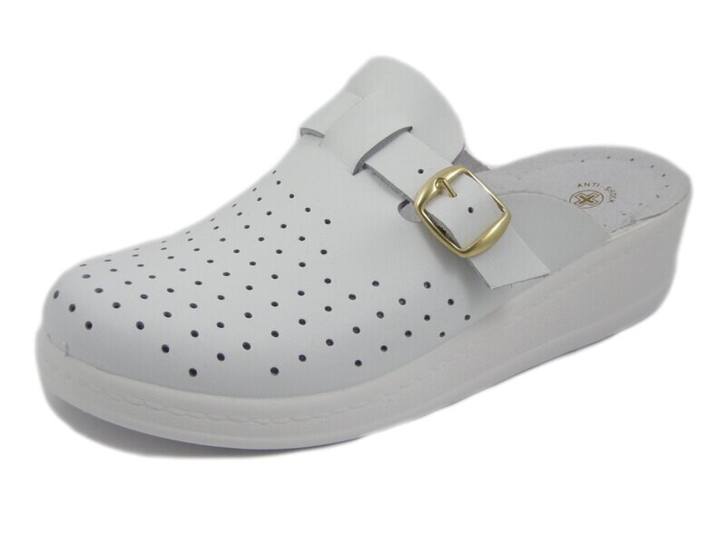 Ciabatte Pantofole Sanitarie e da Lavoro Donna in Pelle Bianco, Sanital Light, Made in Italy, 372