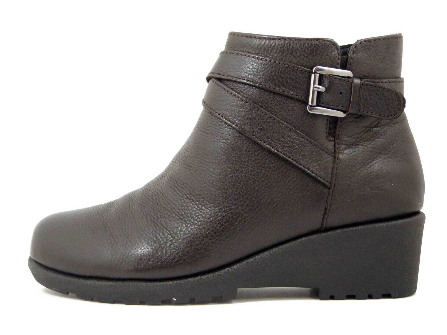 MICHELLE, Stivaletto Donna Comfort in Morbida Pelle Marrone Scuro, Zeppa Bassa, LUCIA56