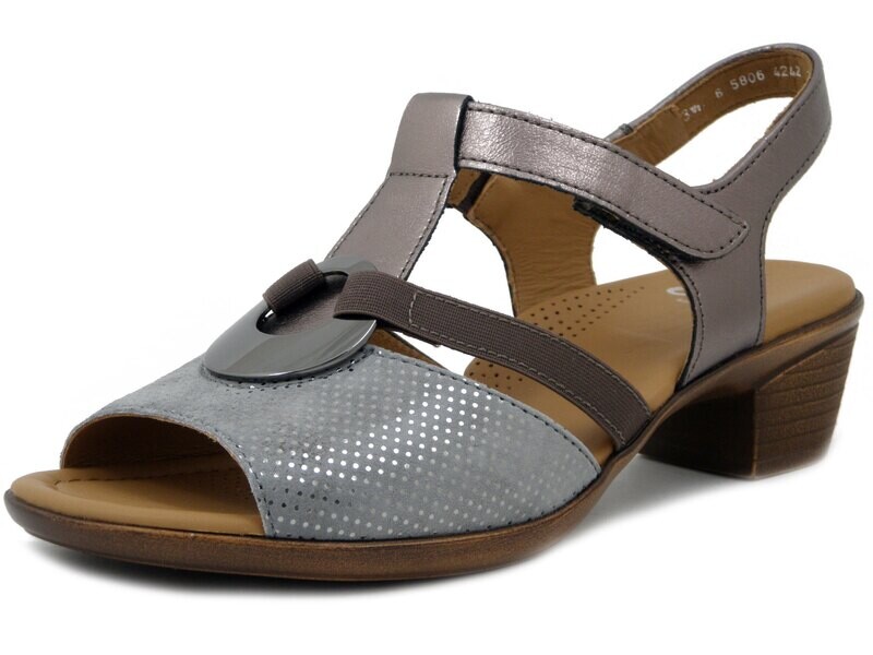 Sandali Donna Comfort in Pelle Bronzo e Nabuk Grigio, Tacco Basso, Pianta Larga, ARA, 35715