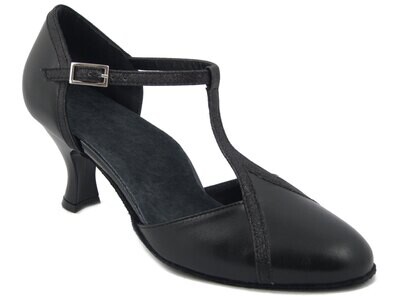 Scarpe da Ballo Donna in Pelle e Glitter Nero, Tacco Medio 7 cm, Osvaldo Pericoli EB130