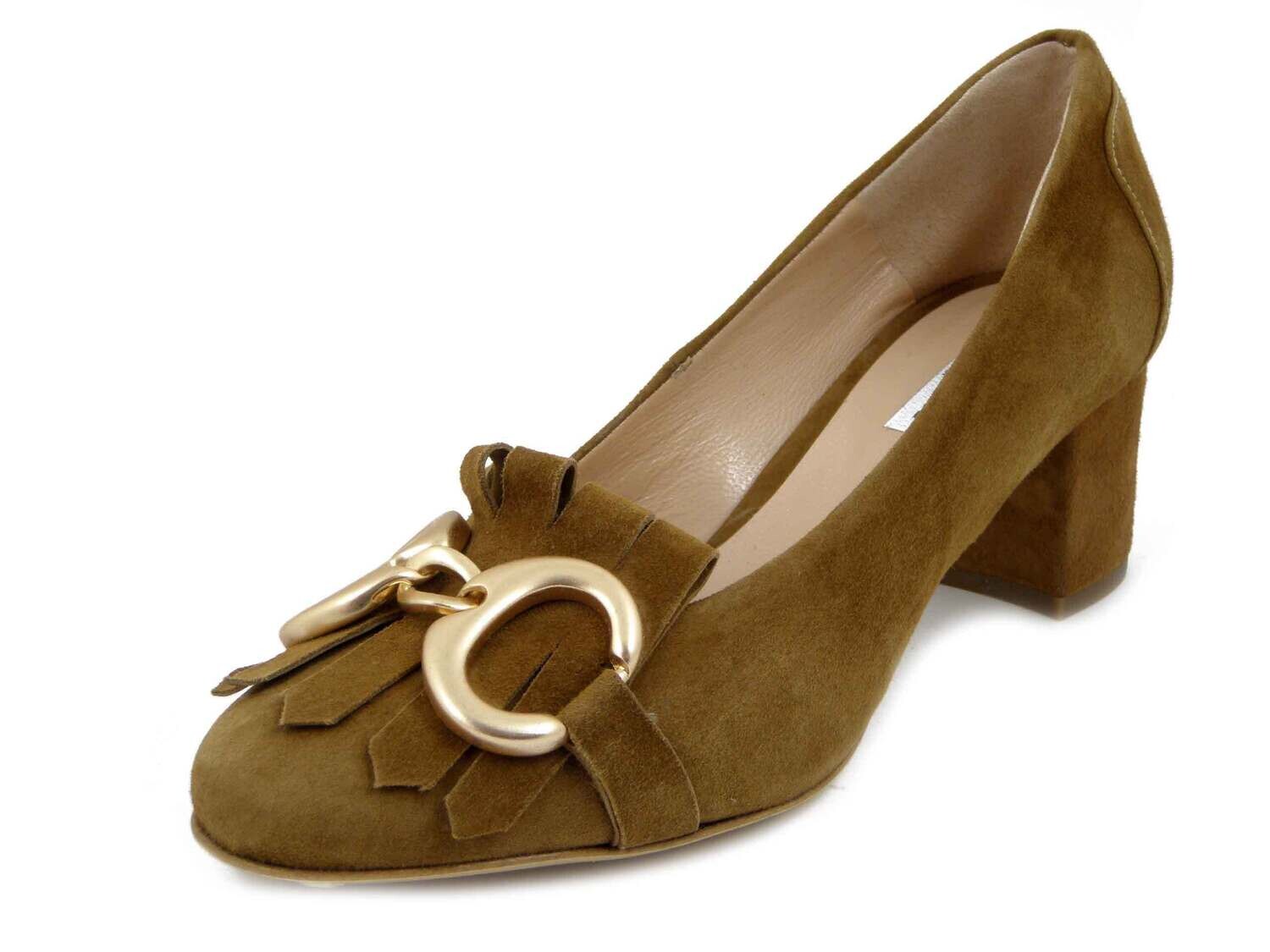 Osvaldo Pericoli, Scarpe Donna Mocassini in Pelle Camoscio Marrone Cuoio, Tacco Medio 5 cm, Made in Italy, 900