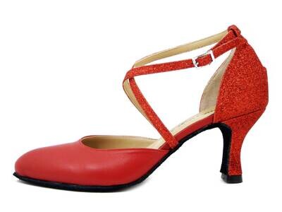 Scarpa Donna da Ballo/Cerimonia in Pelle e Glitter Rosso, Tacco medio 7 cm, 820