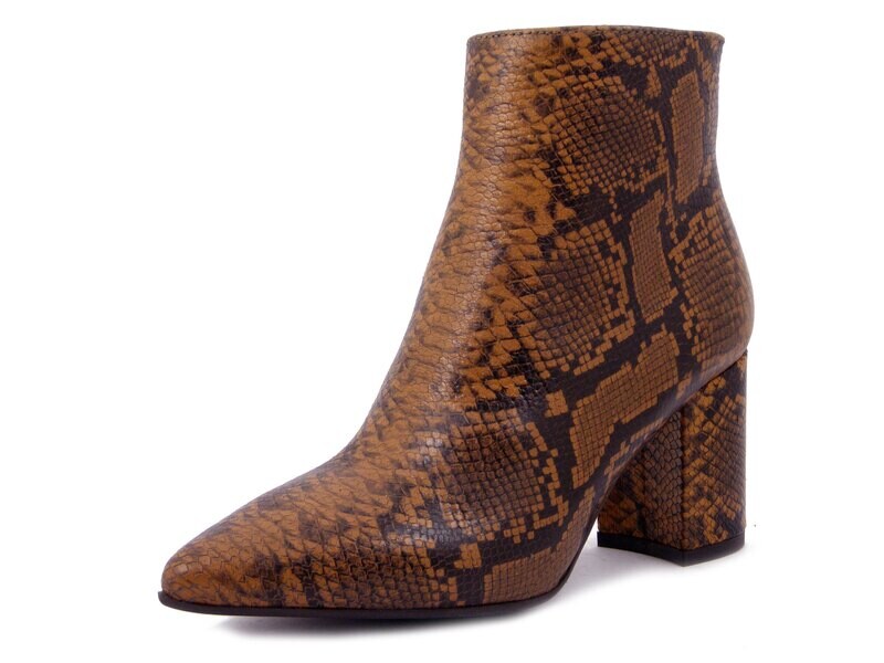 Osvaldo Pericoli, Stivaletti Donna Texani in Pelle Animalier Pitonato Marrone Cuoio, Tacco Medio 7 cm. LP90