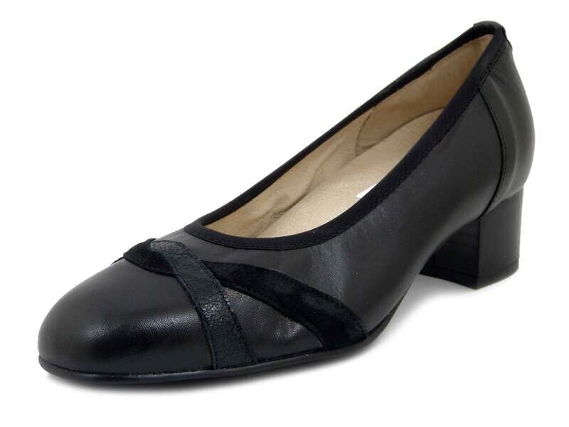 OSVALDO PERICOLI, Decolletè Linea Comfort in Pelle Nero, Plantare Estraibile, Tacco Basso 4 cm, Pianta Larga, 22001NE