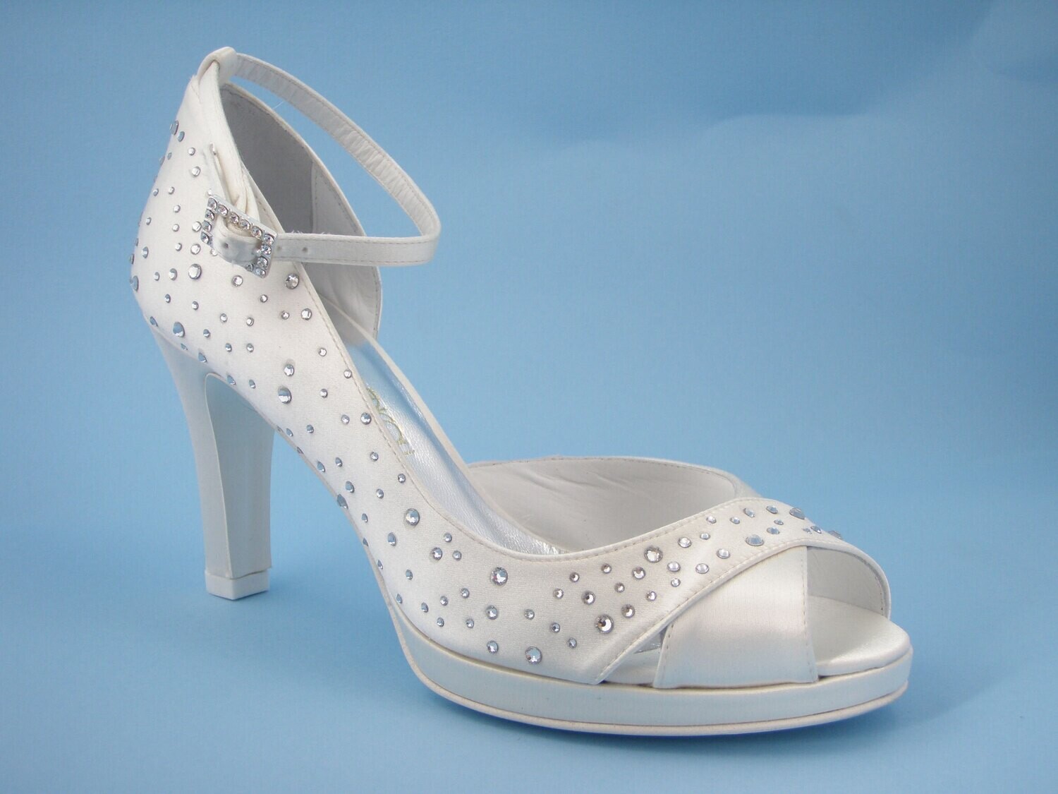 SCARPA DA SPOSA Osvaldo Pericoli, Decollete spuntata con cinturino in Raso Seta Avorio con strass, Tacco Medio Alto 8,5cm e Plateau, 193106SONIA
