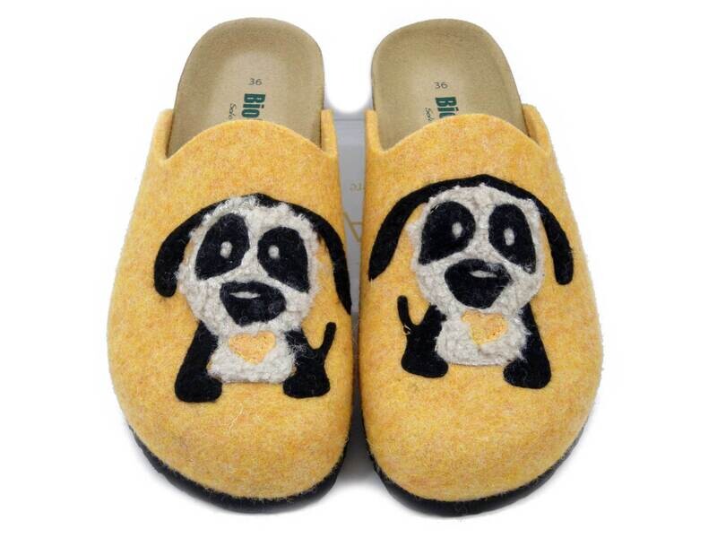 BIONATURA, Pantofole Donna invernale in Feltro Lana Giallo e Nero con Cane, Made in Italy 12ZOE BIONATURA, Pantofole Donna invernale in Feltro Lana Giallo e Nero con Cane, Made in Italy 12ZOE