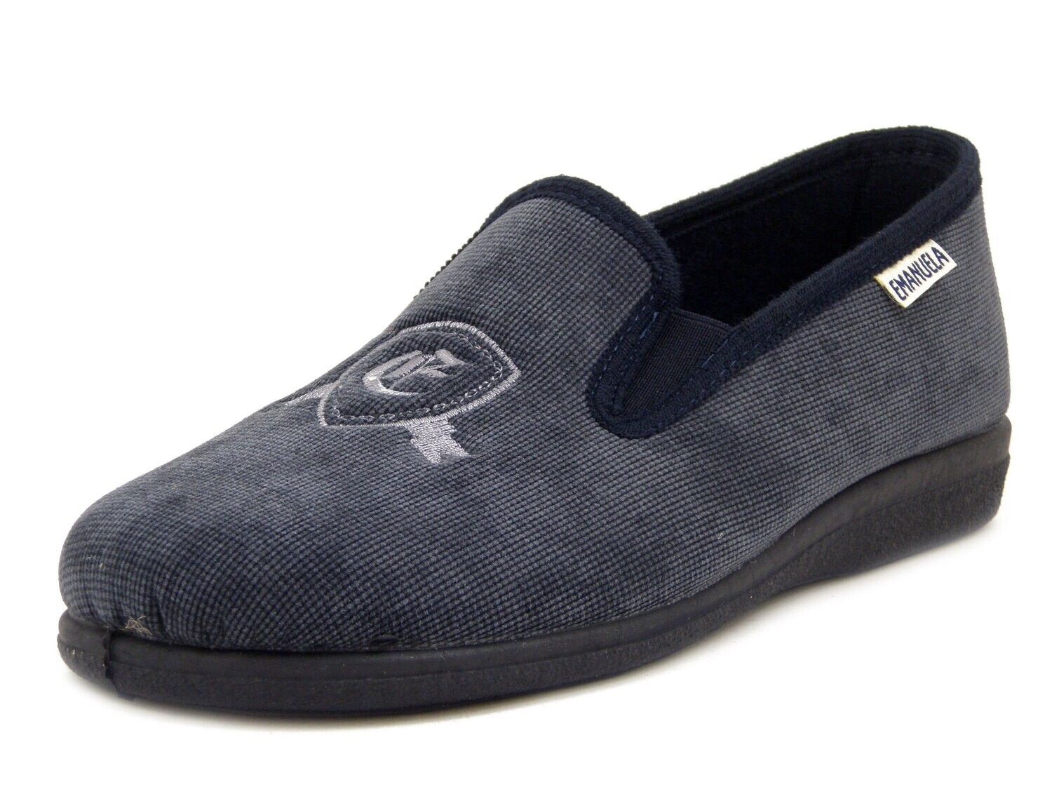 Pantofole Uomo Invernali Chiuse in Tessuto Blu, Suola Antiscivolo, Emanuela, 968