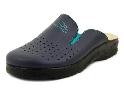 FlyFlot, Ciabatte Pantofole Donna Sanitarie in Pelle Blu, Zeppa Bassa, Sottopiede in Vera Pelle, 371