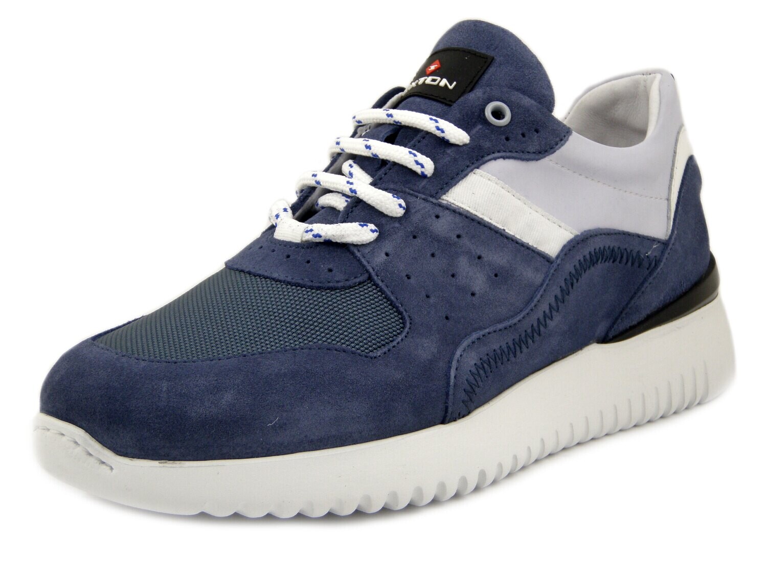 EXTON, Sneaker Uomo in Pelle Camoscio e Tessuto Blu Jeans, Plantare Estraibile, 265, Taglia Uomo: 41