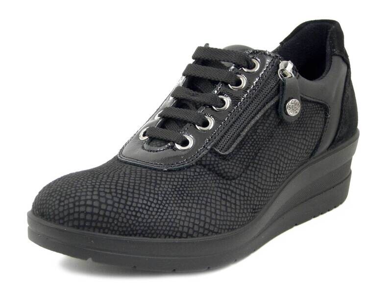 IMAC, Sneaker Donna Linea Comoda in Pelle e Tessuto Elasticizzato Nero con cerniera, Zeppa Bassa, Sottopiede Estraibile, 255700