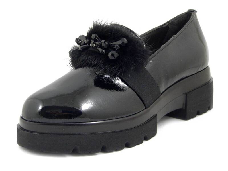 Osvaldo Pericoli, Mocassino Slip on Donna Gioiello in Pelle Lucida Nero, Suola Platform, 20841