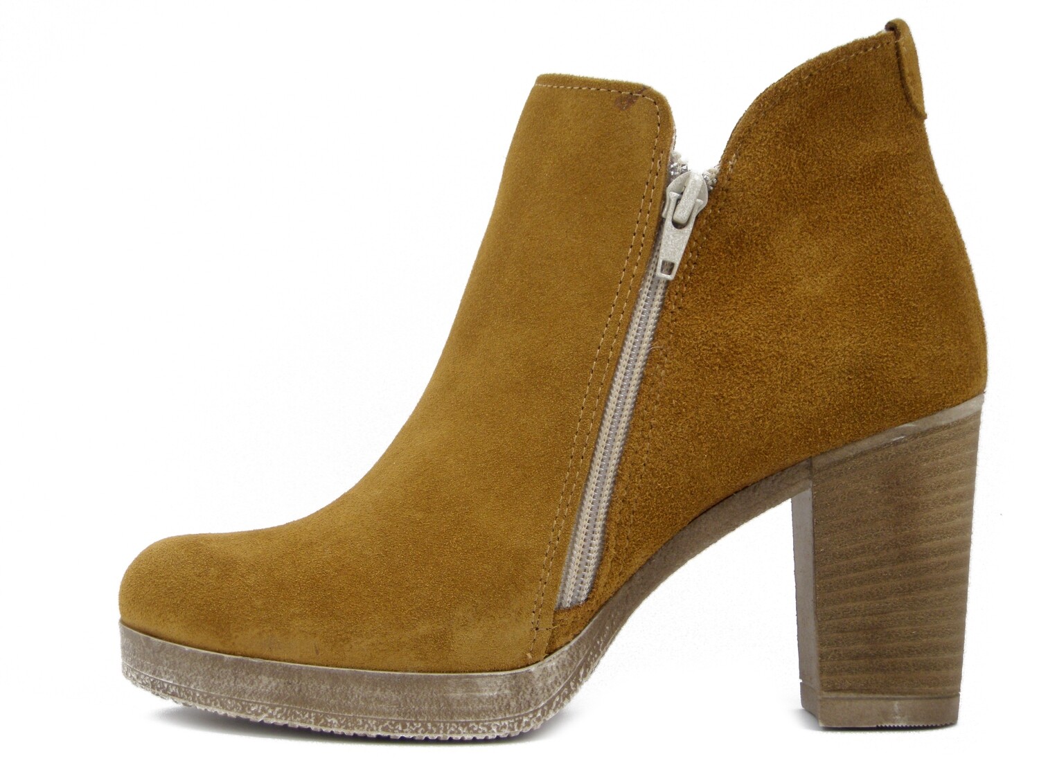 Stivaletti Donna Estivi in Pelle Camoscio Marrone Cuoio, Tacco Alto e Plateau, Made in Italy, 307