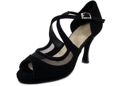 Osvaldo Pericoli, Scarpe da Ballo Donna in Pelle Camoscio Nero e Glitter Argento, Tacco Alto 9 cm e Plateau, Made in Italy - 1249