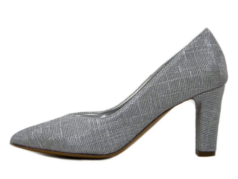 Osvaldo Pericoli, Scarpe Donna Decolletè Eleganti in Pelle e Tessuto Glitter Argento, Tacco Medio, 260