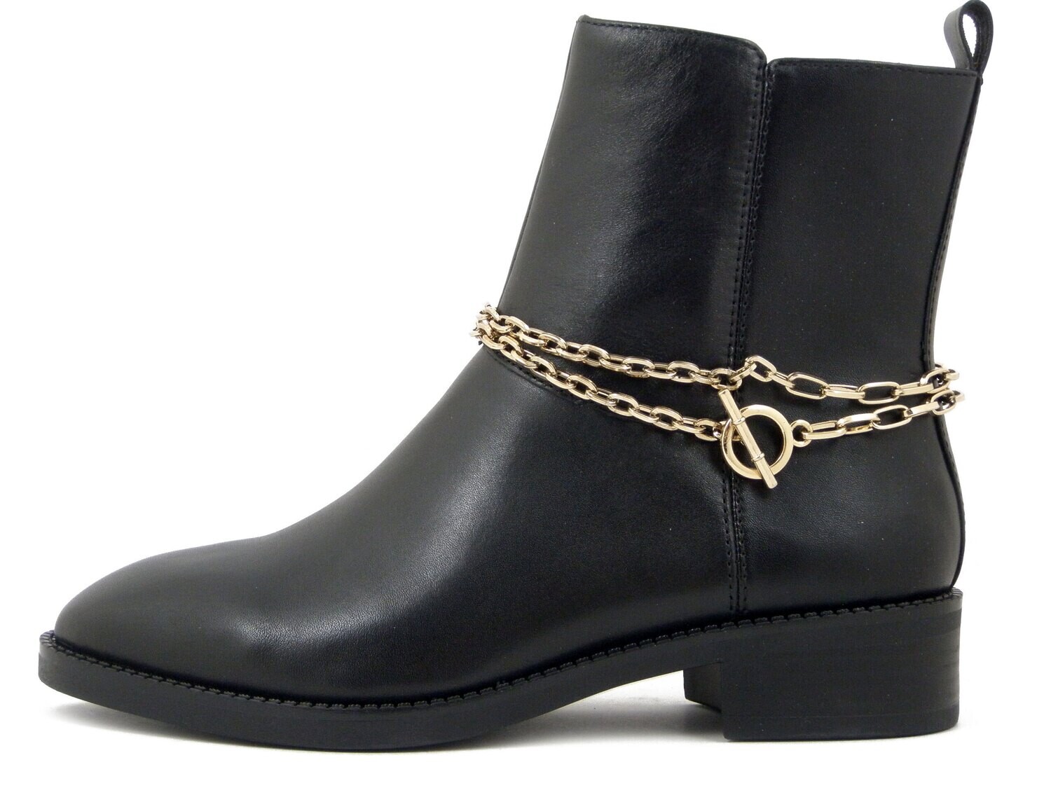 Tamaris, Stivaletto Donna in Pelle Nero con Catena, Tacco Basso, 25371