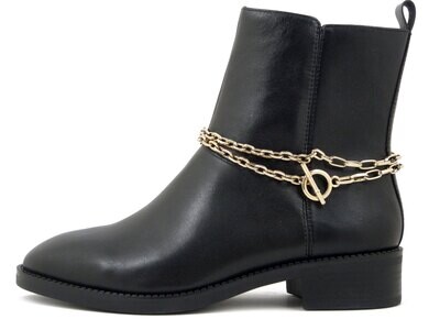 Tamaris, Stivaletto Donna in Pelle Nero con Catena, Tacco Basso, 25371