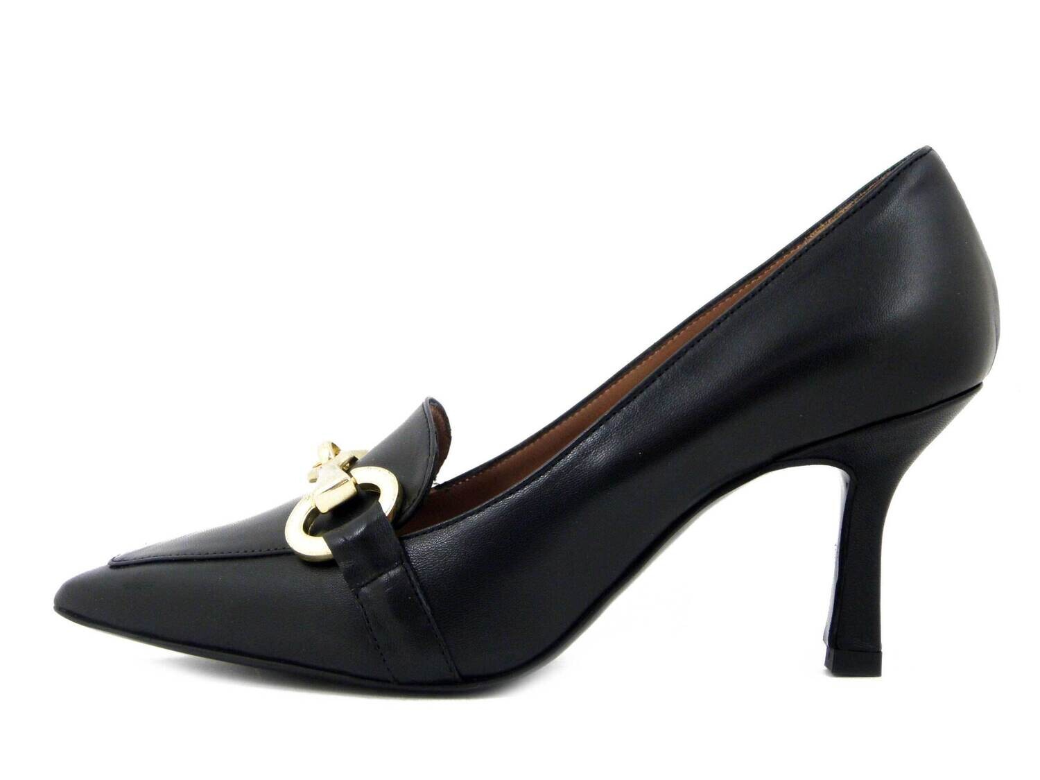 Mocassini Donna Eleganti a punta in Pelle Nero con Fibbia, Tacco Medio 7 cm, Made in Italy, Osvaldo Pericoli, 709