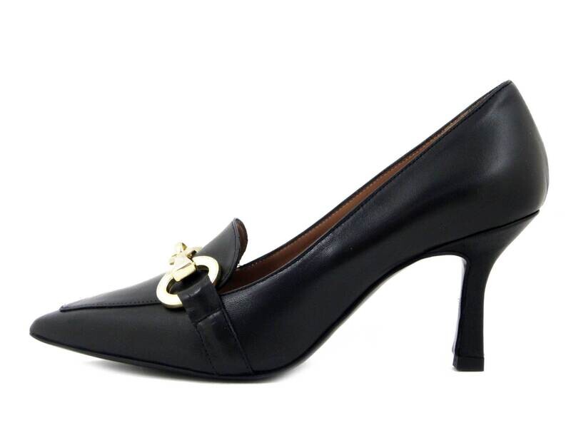 Mocassini Donna Eleganti a punta in Pelle Nero con Fibbia, Tacco Medio 7 cm, Made in Italy, Osvaldo Pericoli, 709 Mocassini Donna Eleganti a punta in Pelle Nero con Fibbia, Tacco Medio 7 cm, Made in Italy, Osvaldo Pericoli, 709