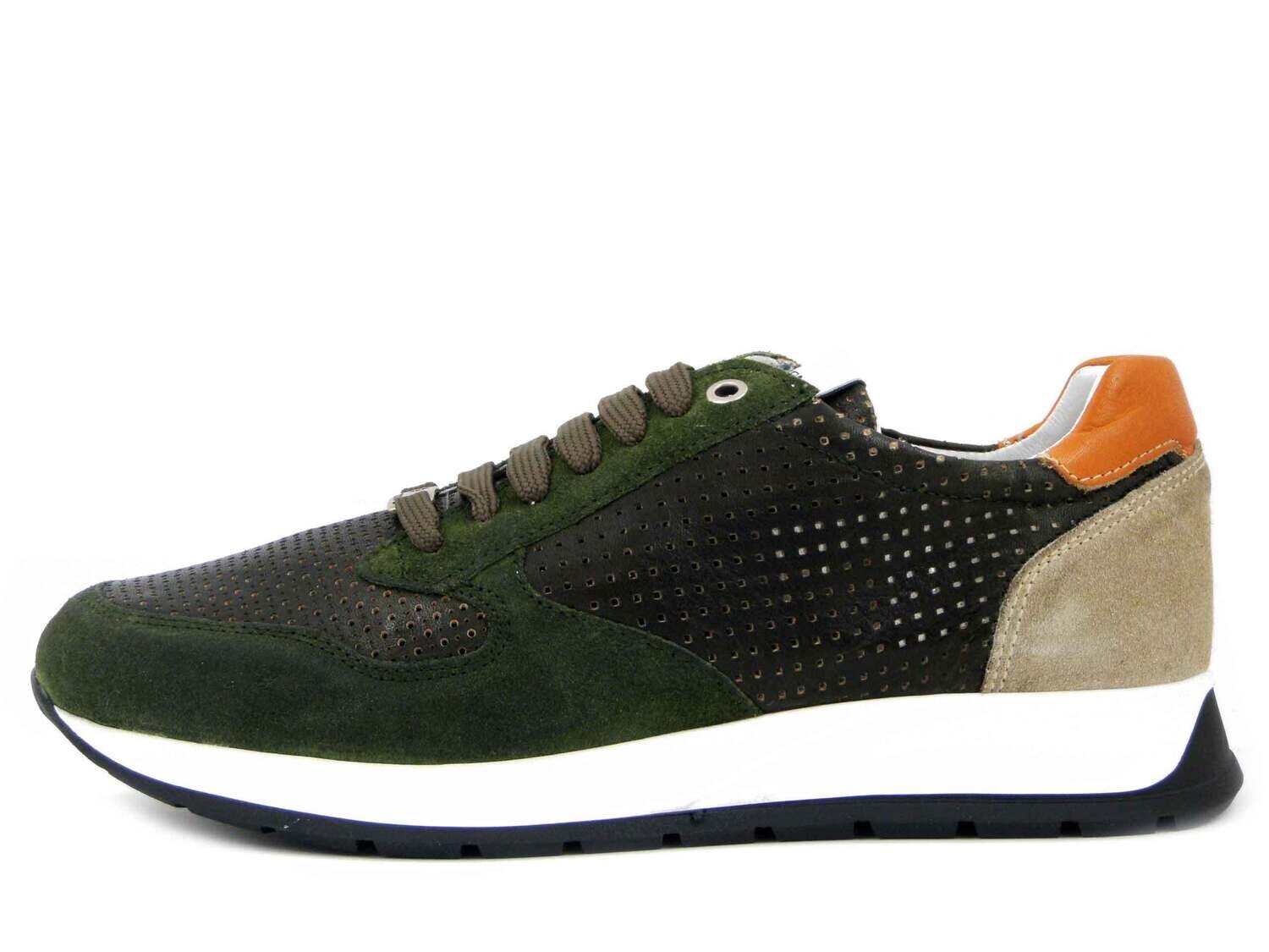EXTON, Sneaker Uomo in Pelle Verde Traforato, Plantare Estraibile, Made in Italy, 751