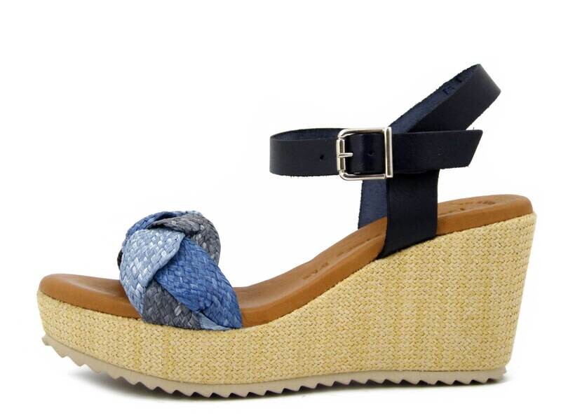 Raquel Perez, Sandali Donna in Pelle e Rafia Blu, Zeppa Media 7 cm e Plateau, 17242 Raquel Perez, Sandali Donna in Pelle e Rafia Blu, Zeppa Media 7 cm e Plateau, 17242