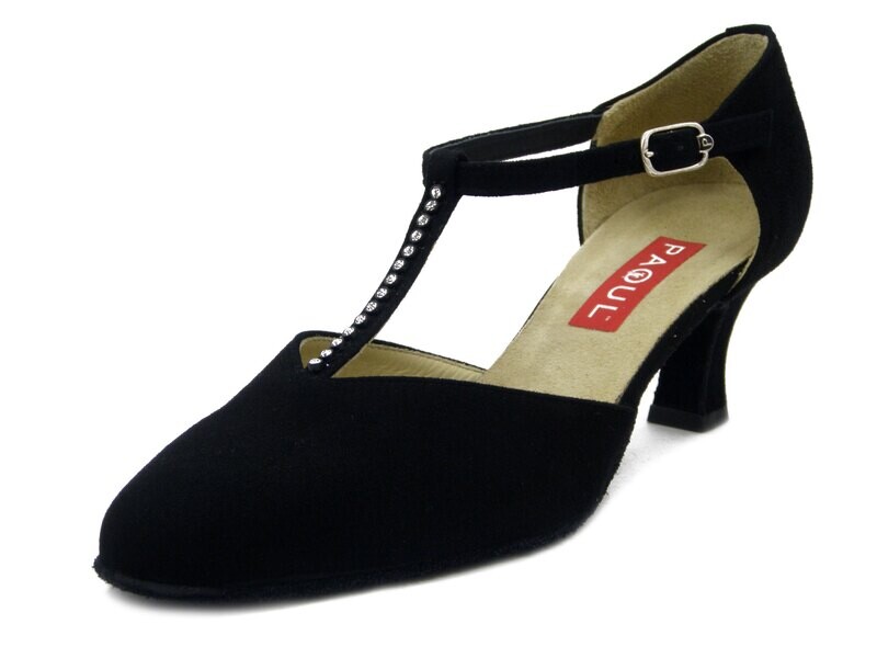 PAOUL, Scarpe da Ballo Donna in Camoscio Nero e Strass, Charleston Tacco Medio 6 cm, 61460