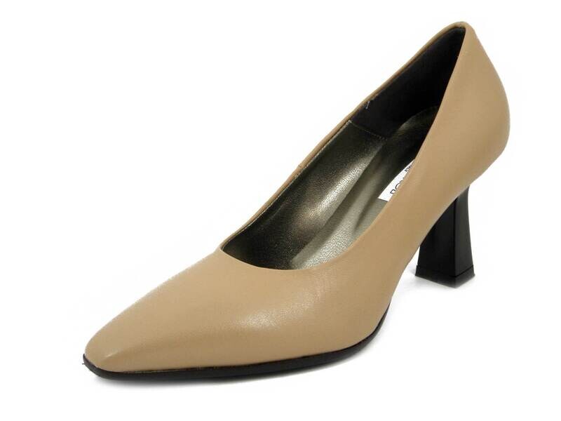 Decollete in Pelle Beige, Tacco Medio Alto Rocchetto 8 cm, Made in Italy, Osvaldo Pericoli, 22680 Decollete in Pelle Beige, Tacco Medio Alto Rocchetto 8 cm, Made in Italy, Osvaldo Pericoli, 22680