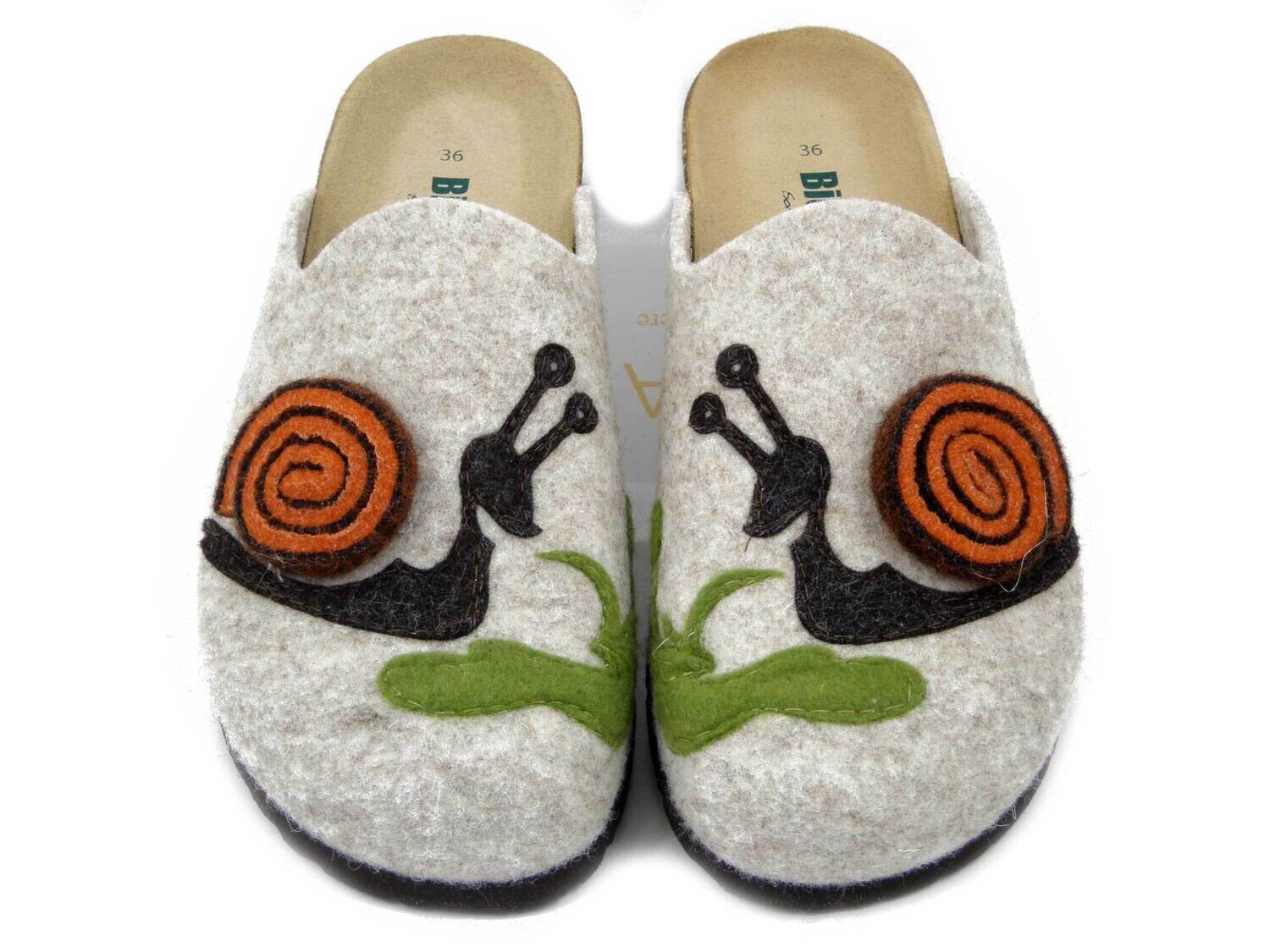 BIONATURA, Pantofole Donna invernale in Feltro Lana Beige e Multicolore con  Chiocciola, Made in Italy 12CHIOC