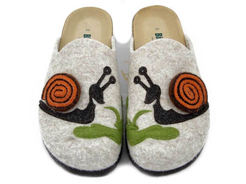 BIONATURA, Pantofole Donna invernale in Feltro Lana Beige e Multicolore con Chiocciola, Made in Italy 12CHIOC BIONATURA, Pantofole Donna invernale in Feltro Lana Beige e Multicolore con Chiocciola, Made in Italy 12CHIOC