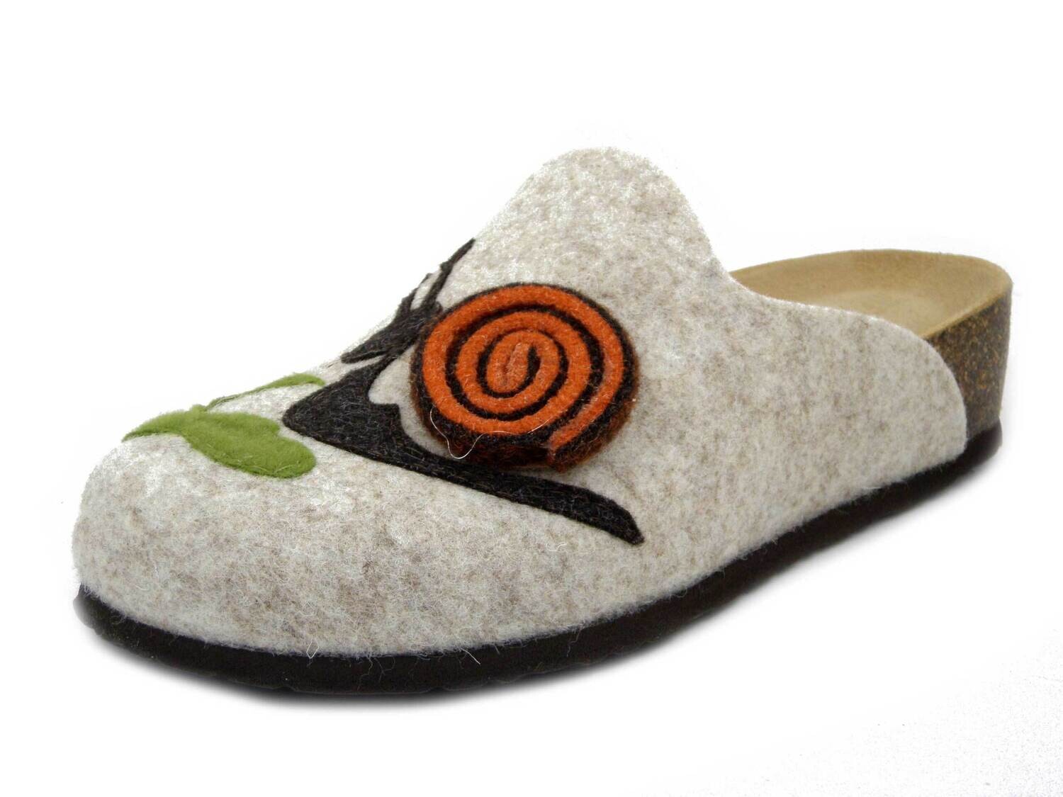 BIONATURA Pantofole Donna invernale in Feltro Lana Beige e Multicolore con Chiocciola Made in Italy 12CHIOC