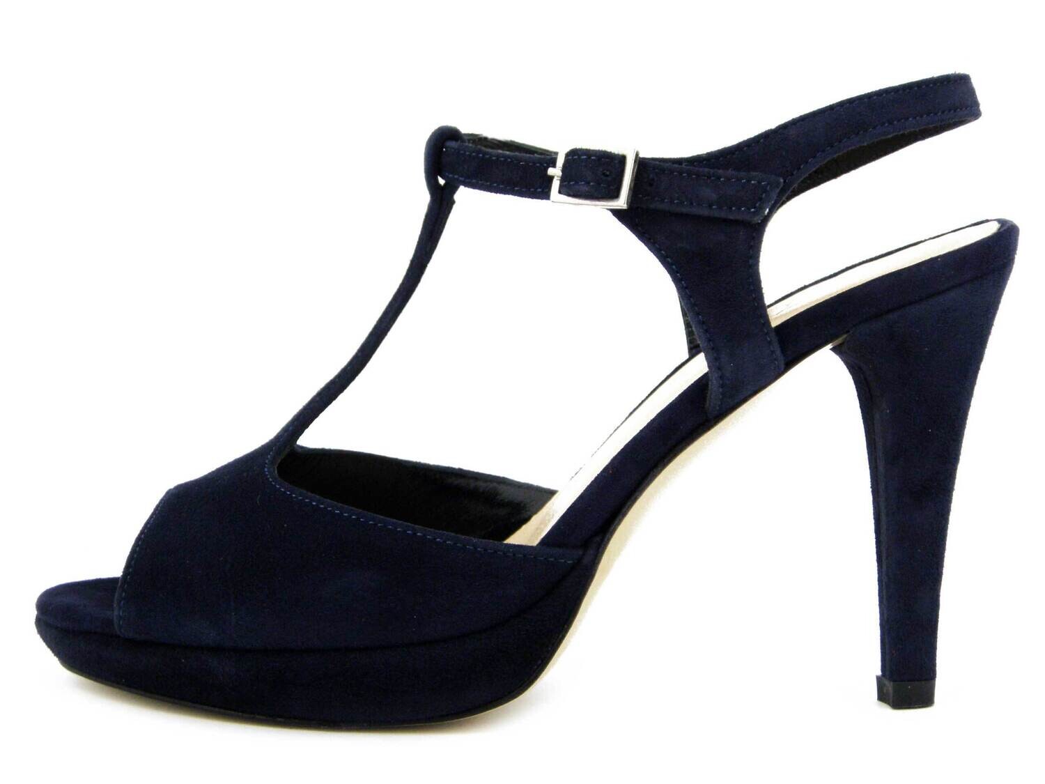 Osvaldo Pericoli, Sandalo Donna Elegante in Pelle Camoscio Blu, Tacco Alto e Plateau, 609