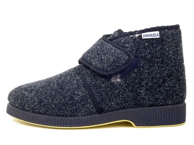 Emanuela, Pantofole Uomo Chiuse Stivaletto invernale in Feltro Blu con Strap, Fodera Lana, Suola Antiscivolo, 564