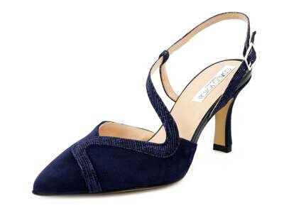 Osvaldo Pericoli, Scarpe Donna Eleganti DecolletÃ¨ aperte con cinturino in Camoscio e Tessuto Glitter Blu, Tacco Medio Alto 8 cm, 22272