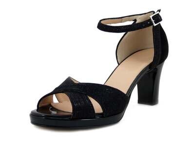 Osvaldo Pericoli, Sandali Donna Eleganti in Pelle e Tessuto Glitterato Nero, Tacco Medio 7 cm e Plateau - 20084
