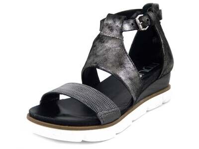 MJUS, Sandalo Donna in Pelle Nero laminato, Zeppa Media 5 cm, 866026