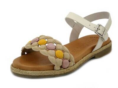 Raquel Perez, Sandali Donna in Pelle Beige e Multicolore, Tacco Basso, 16799