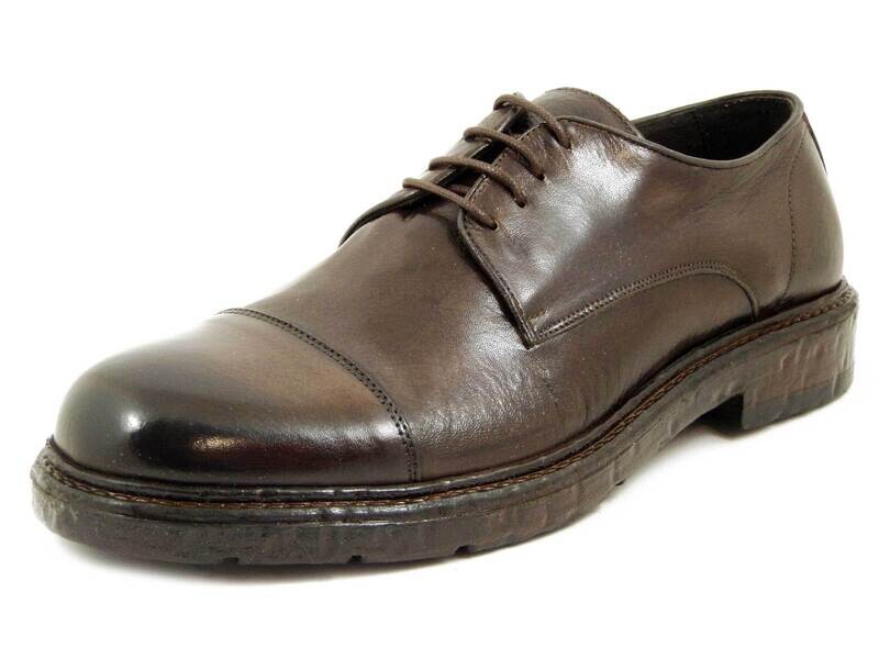 EXTON, Scarpe Uomo Stringate Casual Derby in Pelle Marrone Testa di Moro, Made in Italy, 9021 EXTON, Scarpe Uomo Stringate Casual Derby in Pelle Marrone Testa di Moro, Made in Italy, 9021